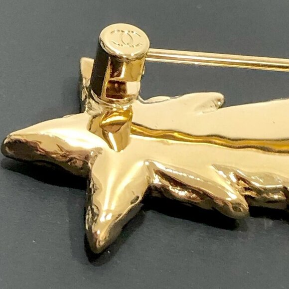 CHANEL Black CC Logo Shooting Star Brooch Gold Tone Pin B24P Auth w/Box #22214 - Picture 4 of 9